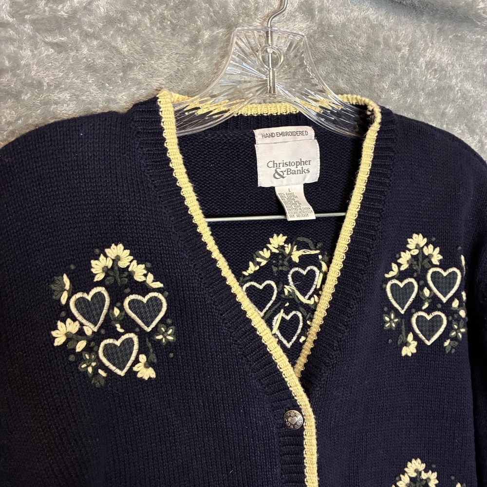 Christopher Banks Womens Hand Embroidered Cardigan Sweater L Grannycore Vintage
